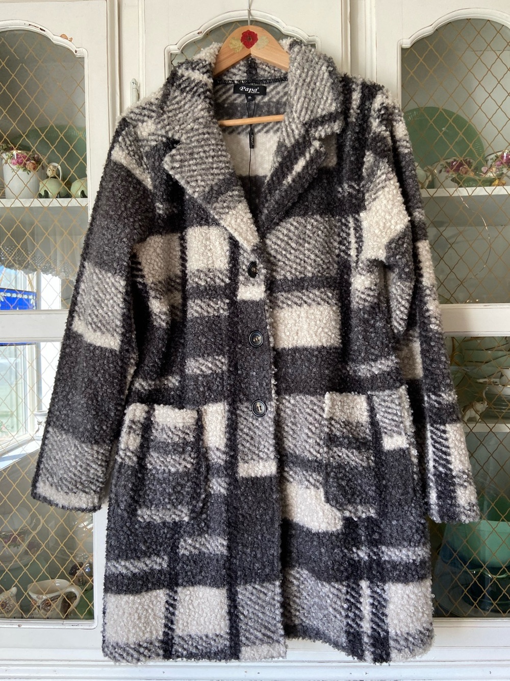 GUC Cozy Plaid Bouclé Coat Classic Office Timeless Fuzzy Teddy Bear Trendy